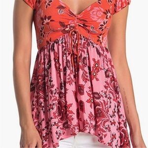 Free People Womens La Bamba Shirt Blouse Baby Doll Floral Boho Pink Top …